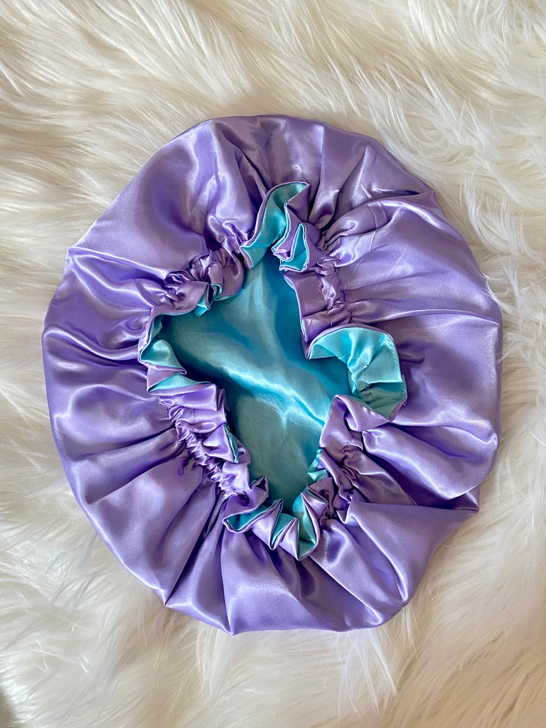 Lavender/Blue Satin Bonnet