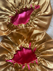 Gold/Pink Satin Bonnet