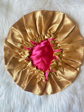 Gold/Pink Satin Bonnet