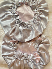 Gray/Light Pink Satin Bonnet