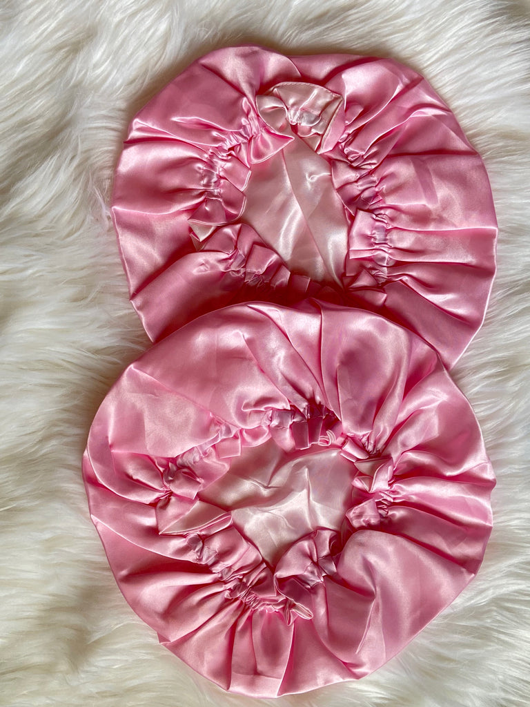 Pink/Light Pink Satin Bonnet (elastic)