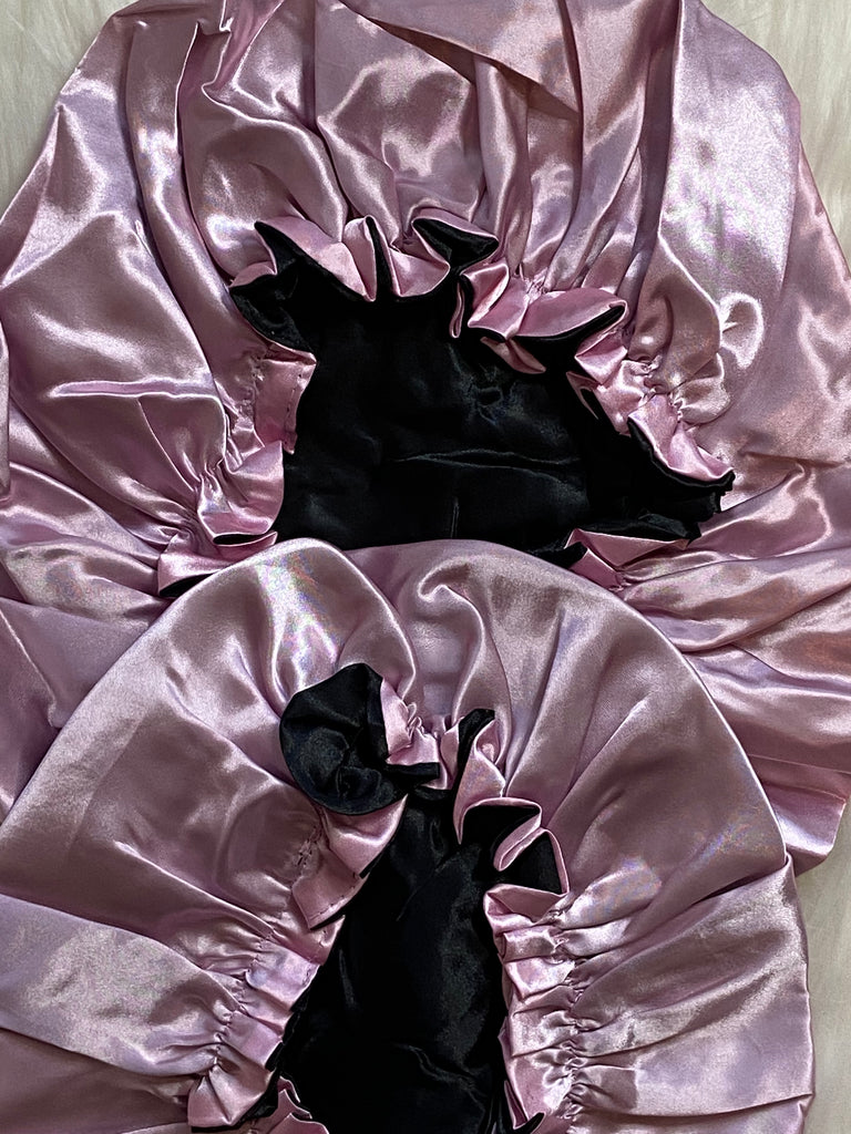 Pink/Black Satin Bonnet